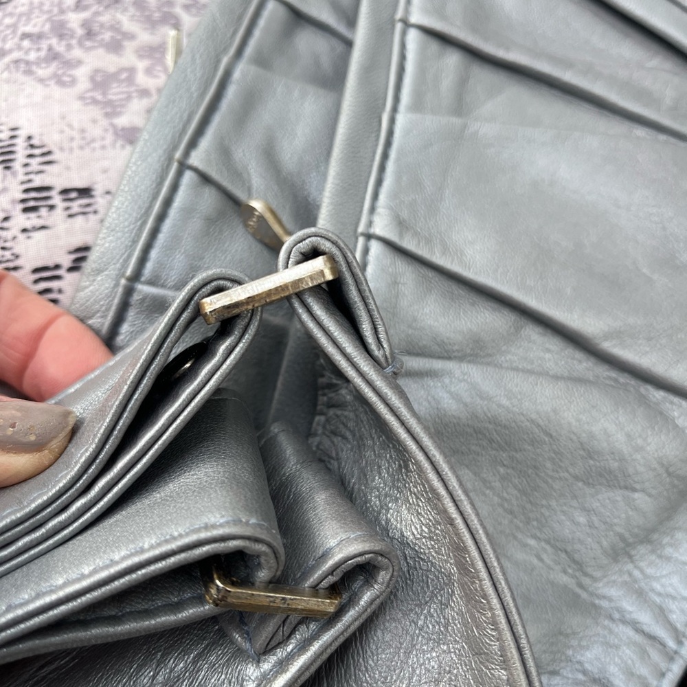 Make Offer! Sash Bag Crossbody Bag Shimmer Skies Blue Gray Leather Sling - Picture 14 of 14